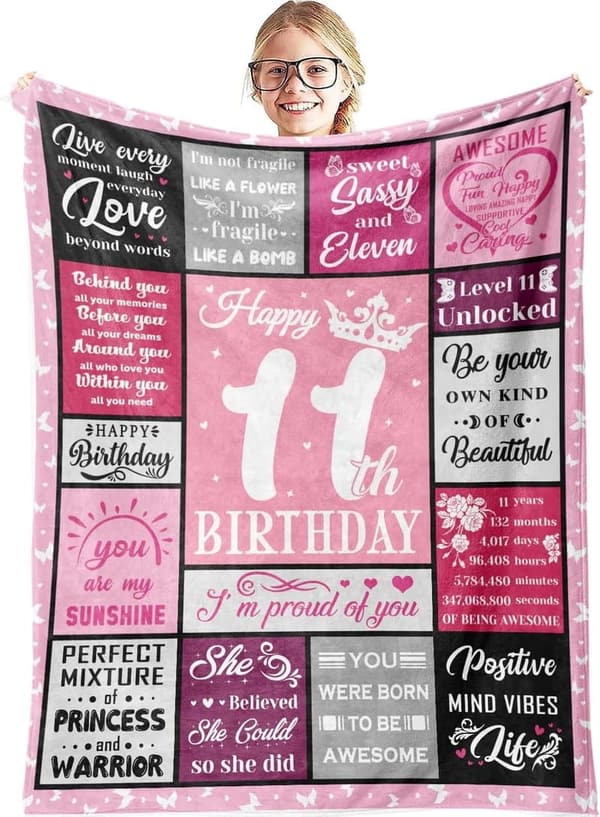 11th Birthday Blanket for Girls, 60x50in Gift