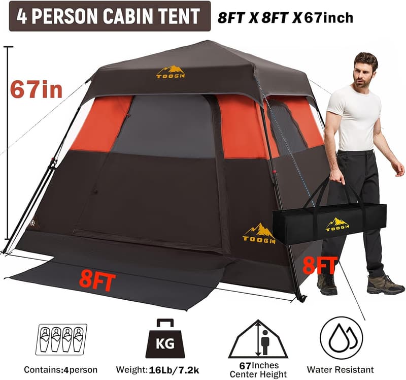 6-Person Instant Setup Camping Tent with Rainfly & Ventilation