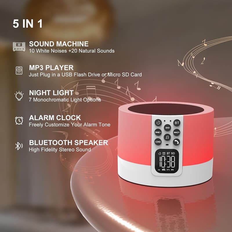 RGB Night Light Bluetooth Speaker Alarm Clock for Teens