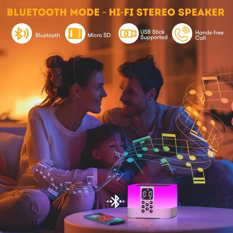 Multi-Color Bluetooth Night Light Alarm Clock for Teens