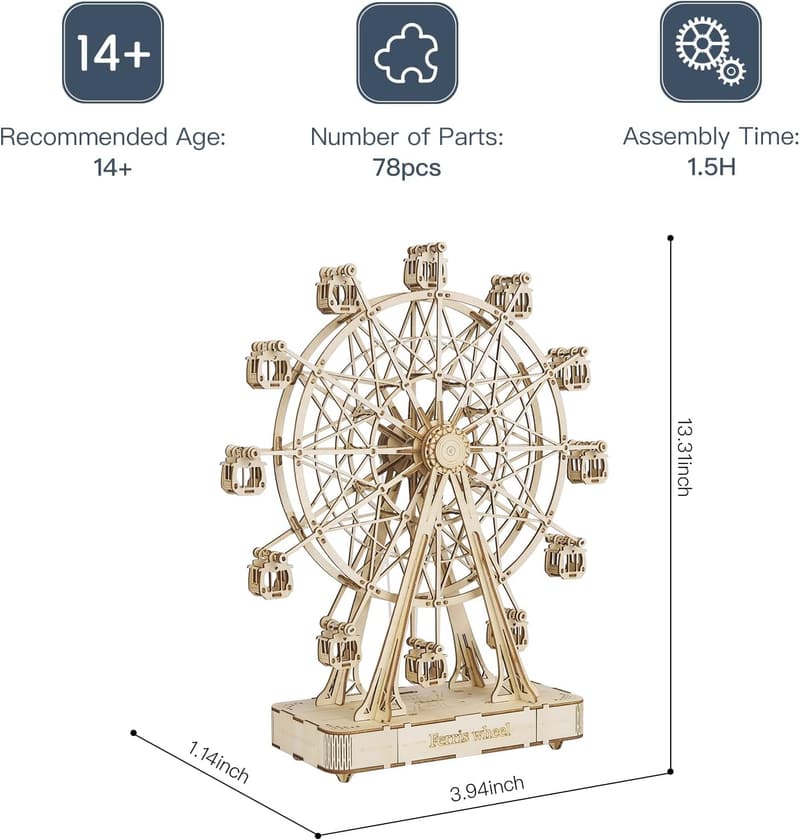 Ferris Wheel 3D Wooden Puzzle Kit for Adults and Teens