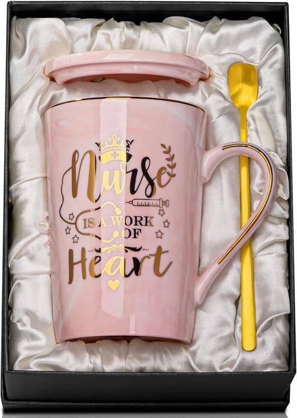 Funny Nurse Mug with Gold Print – 14oz Pink Marbled Ceramic