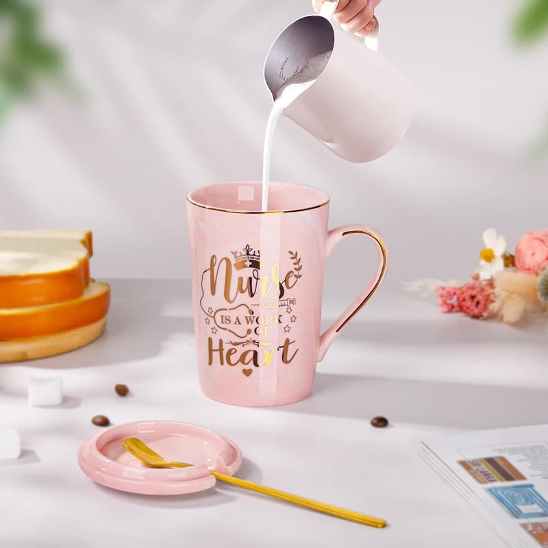Funny Nurse Mug with Gold Print – 14oz Pink Marbled Ceramic