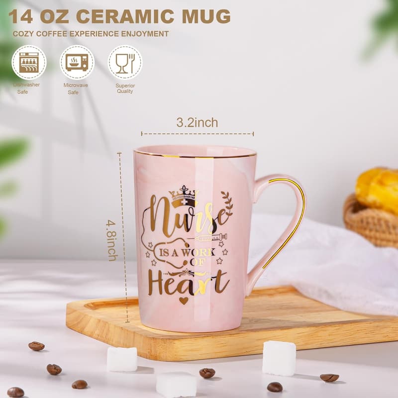 Funny Nurse Mug with Gold Print – 14oz Pink Marbled Ceramic