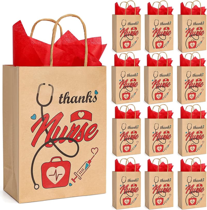 Nurse Appreciation Gift Bags, 12-Pack with Tissue