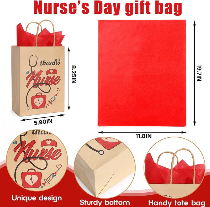 Nurse Appreciation Gift Bags, 12-Pack with Tissue