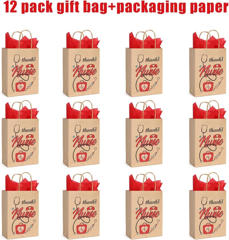 Nurse Appreciation Gift Bags, 12-Pack with Tissue