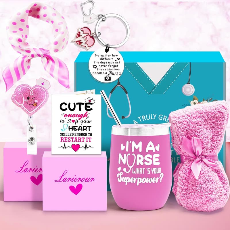 Nurse Appreciation Gift: Wine Tumbler & Accessories (Pink)