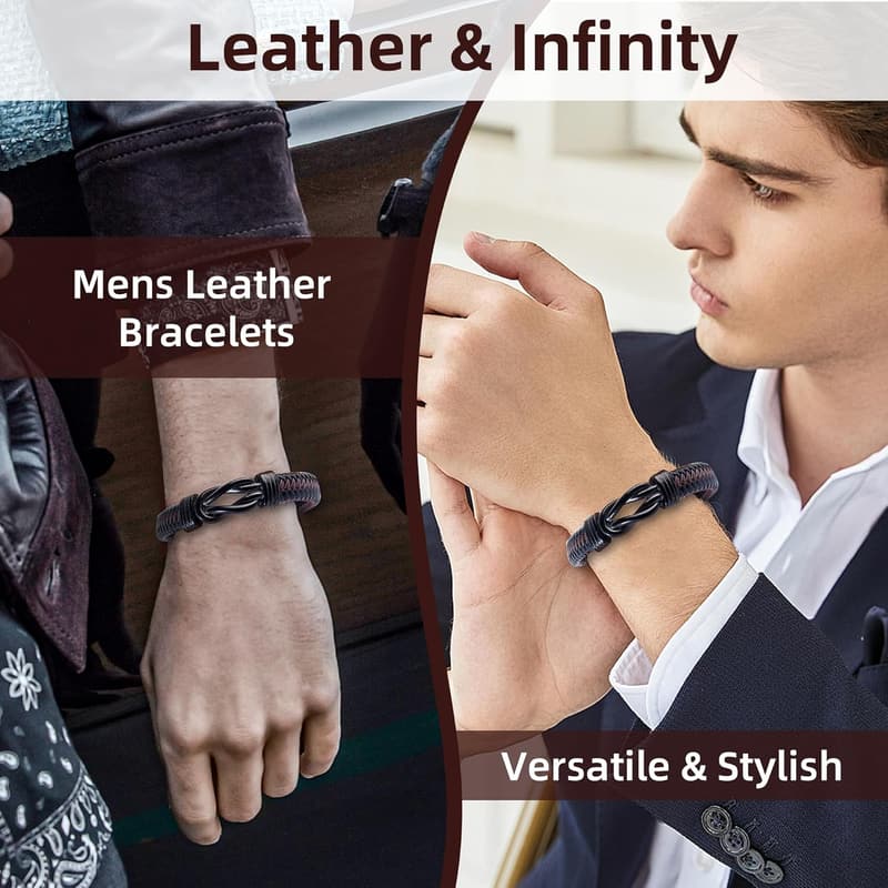 Leather Infinity Bracelet for Men - Engraved 