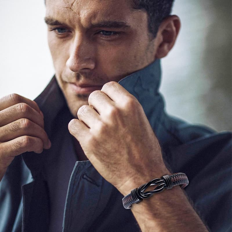 Leather Infinity Bracelet for Men - Engraved 