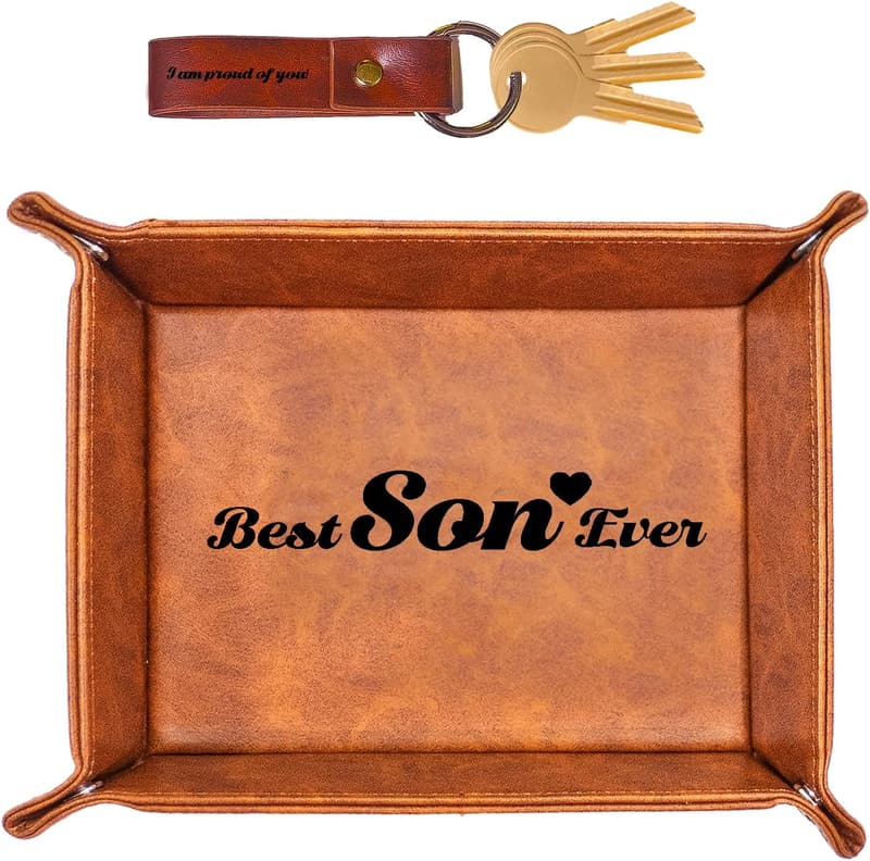 Birthday Gifts for Son: Leather Valet Tray & Keychain