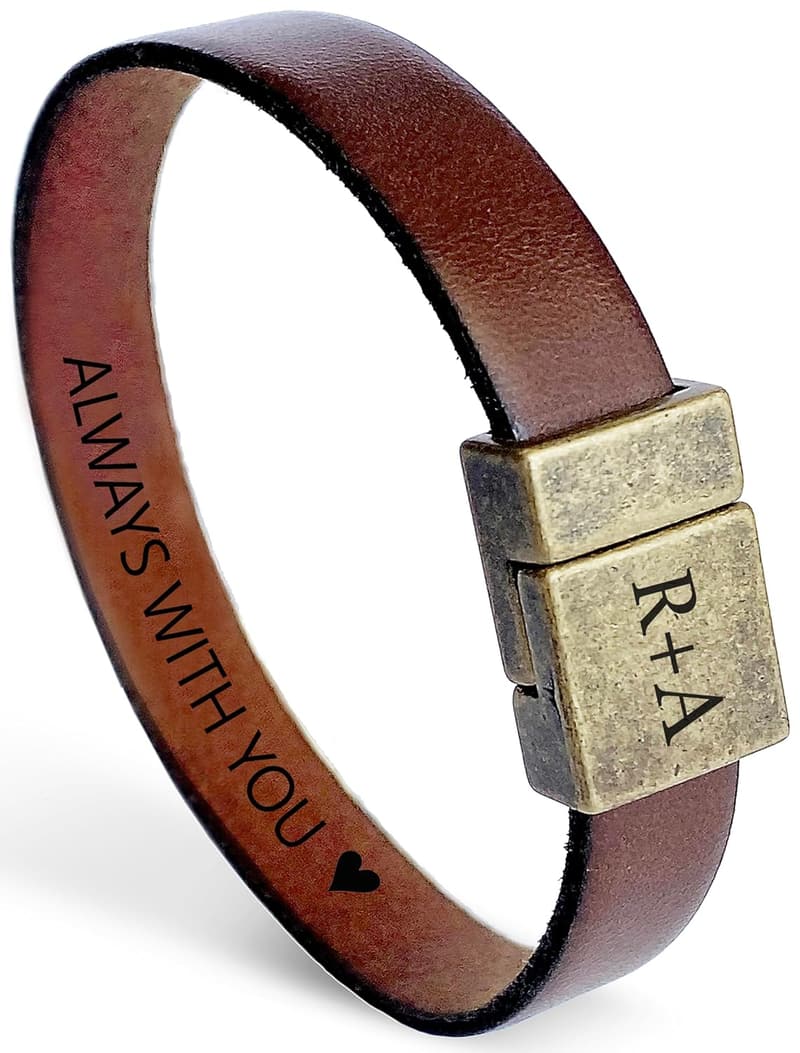 Personalized Leather Bracelet with Hidden Message for Men
