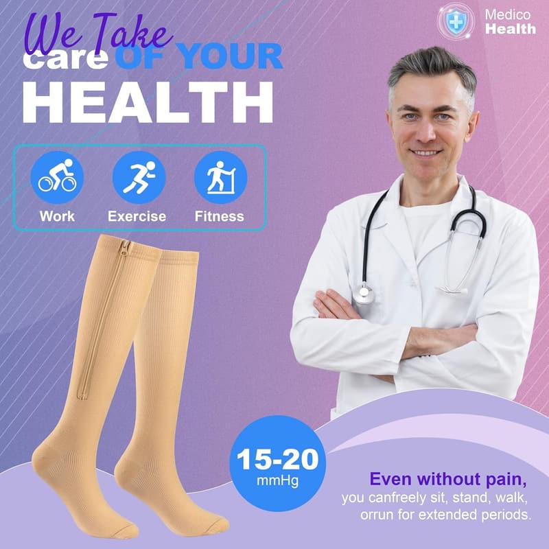 Athletic Compression Socks for Men & Women, 15-20 mmHg, 2 Pairs