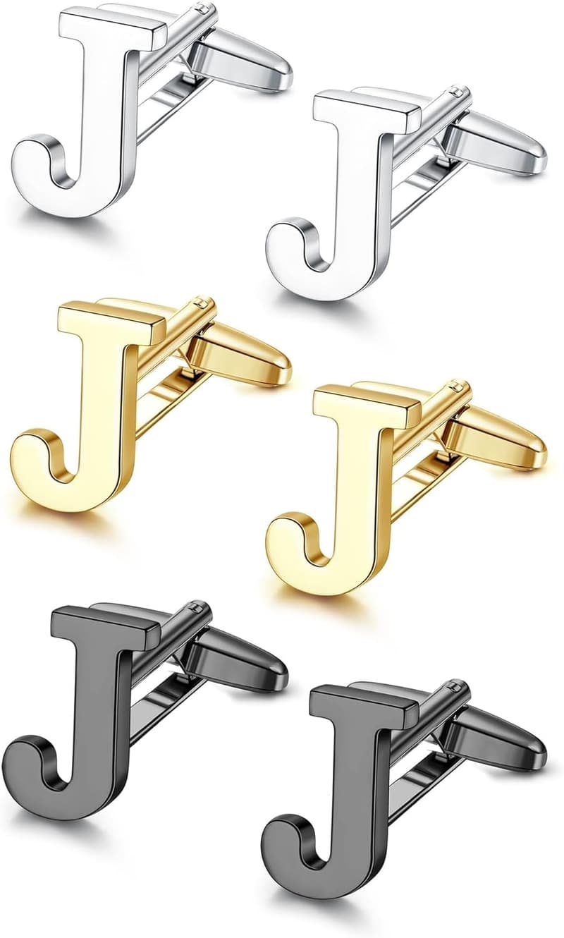 Personalized Men's Cufflinks Set - Silver, Black, Gold, Gift Box