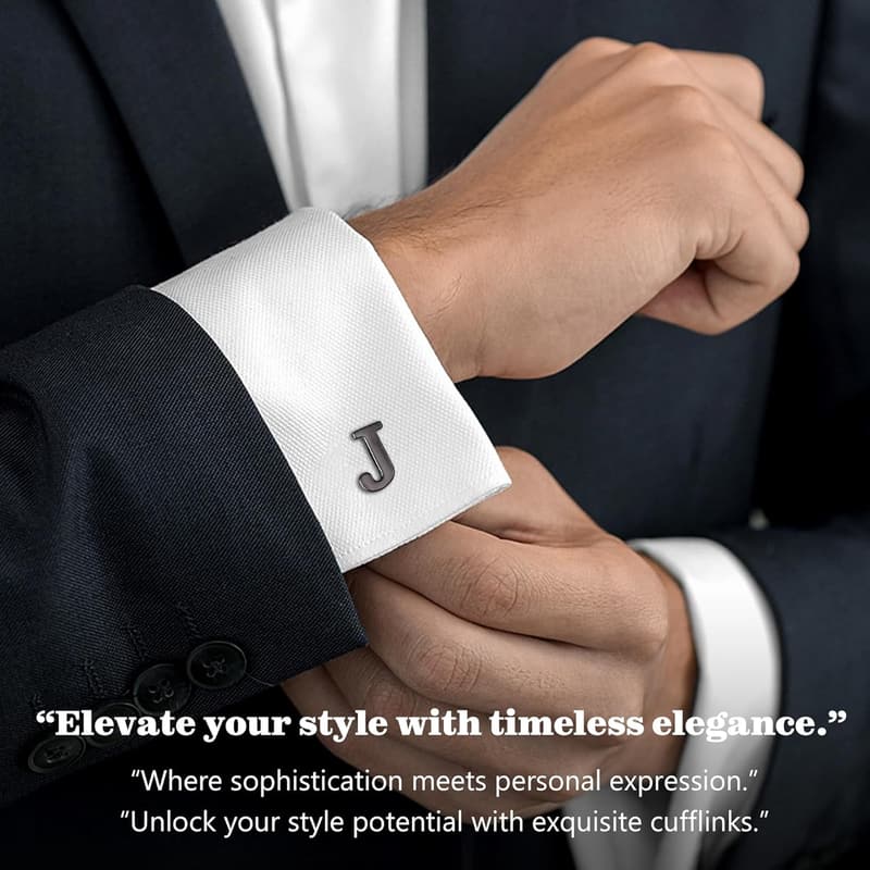 Personalized Men's Cufflinks Set - Silver, Black, Gold, Gift Box
