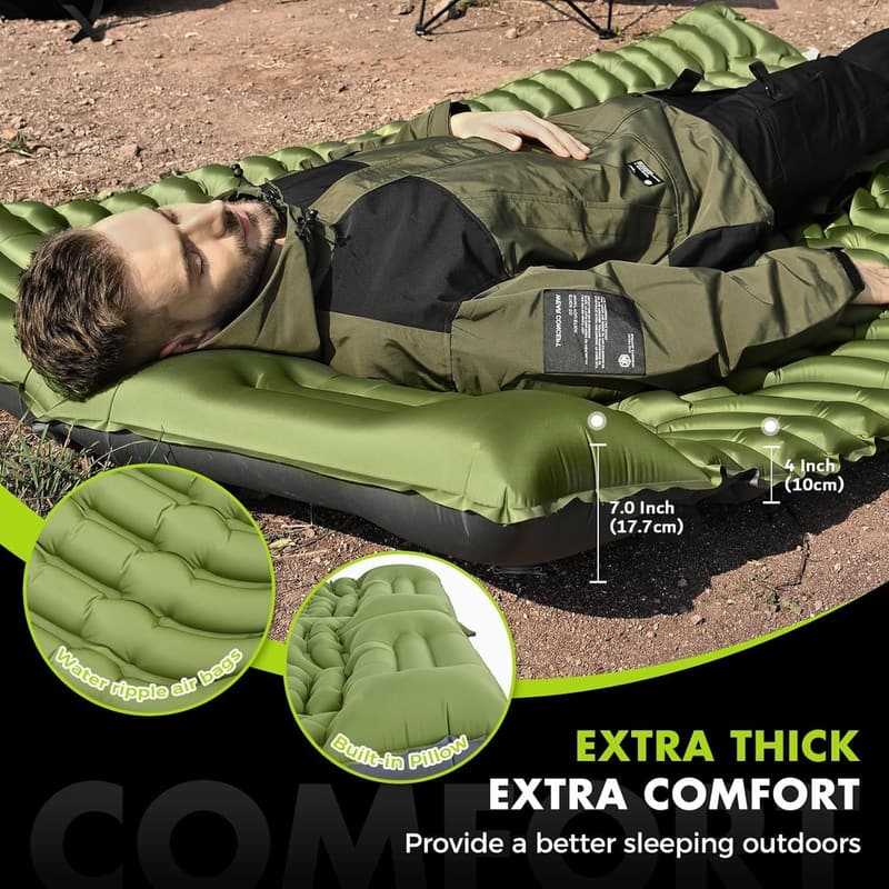 Double Self-Inflating Sleeping Pad for 2 with Built-in Pillow