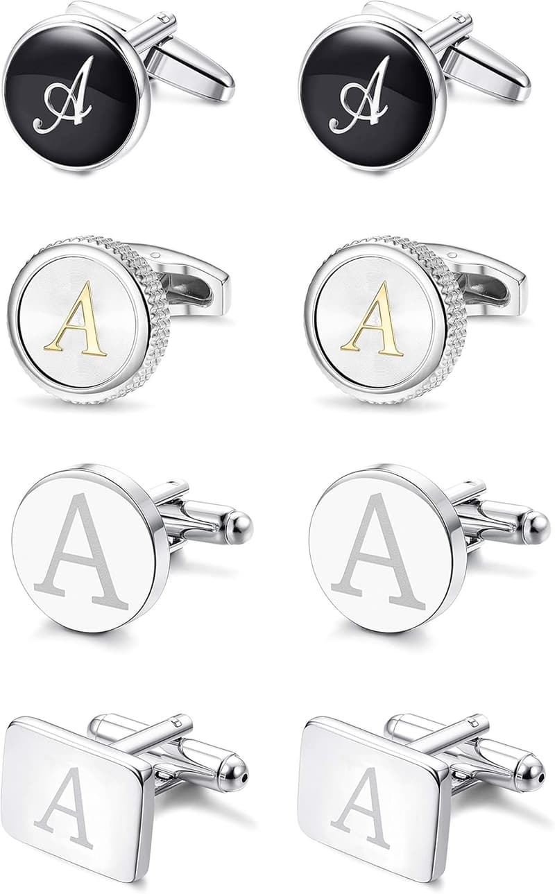Men's Initial Engraved Cufflinks Set for Father's Day