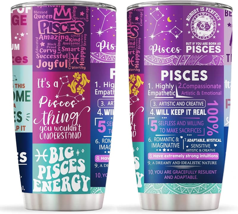Pisces Zodiac Insulated Coffee Tumbler for Women, 20 oz