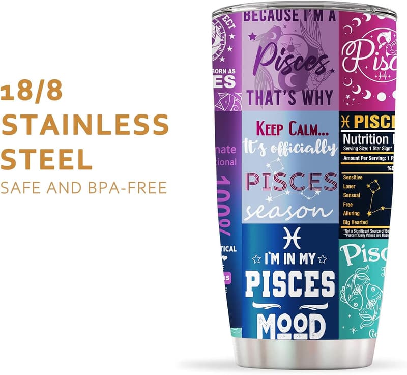 Pisces Zodiac Insulated Coffee Tumbler for Women, 20 oz