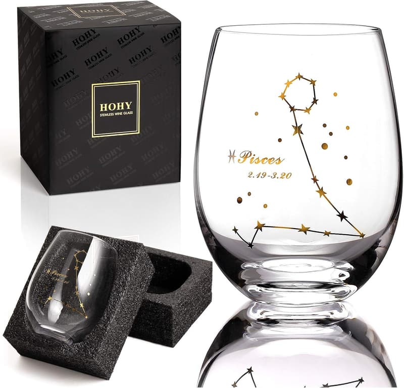 Pisces Zodiac Stemless Wine Glass - 20 Oz Astrology Gift