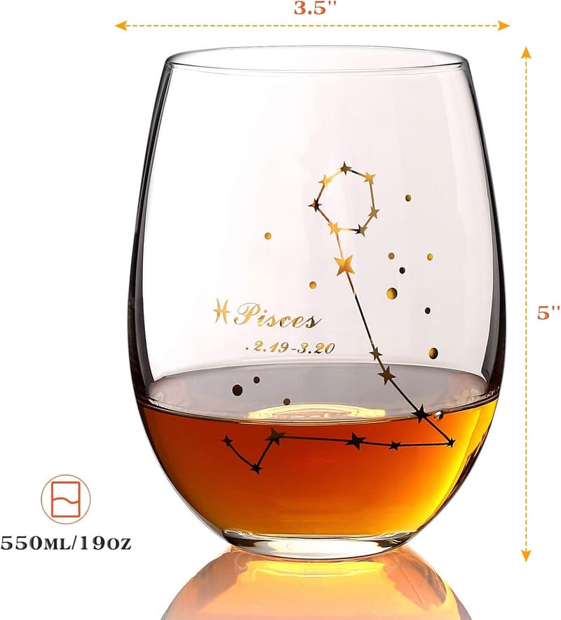 Pisces Zodiac Stemless Wine Glass - 20 Oz Astrology Gift