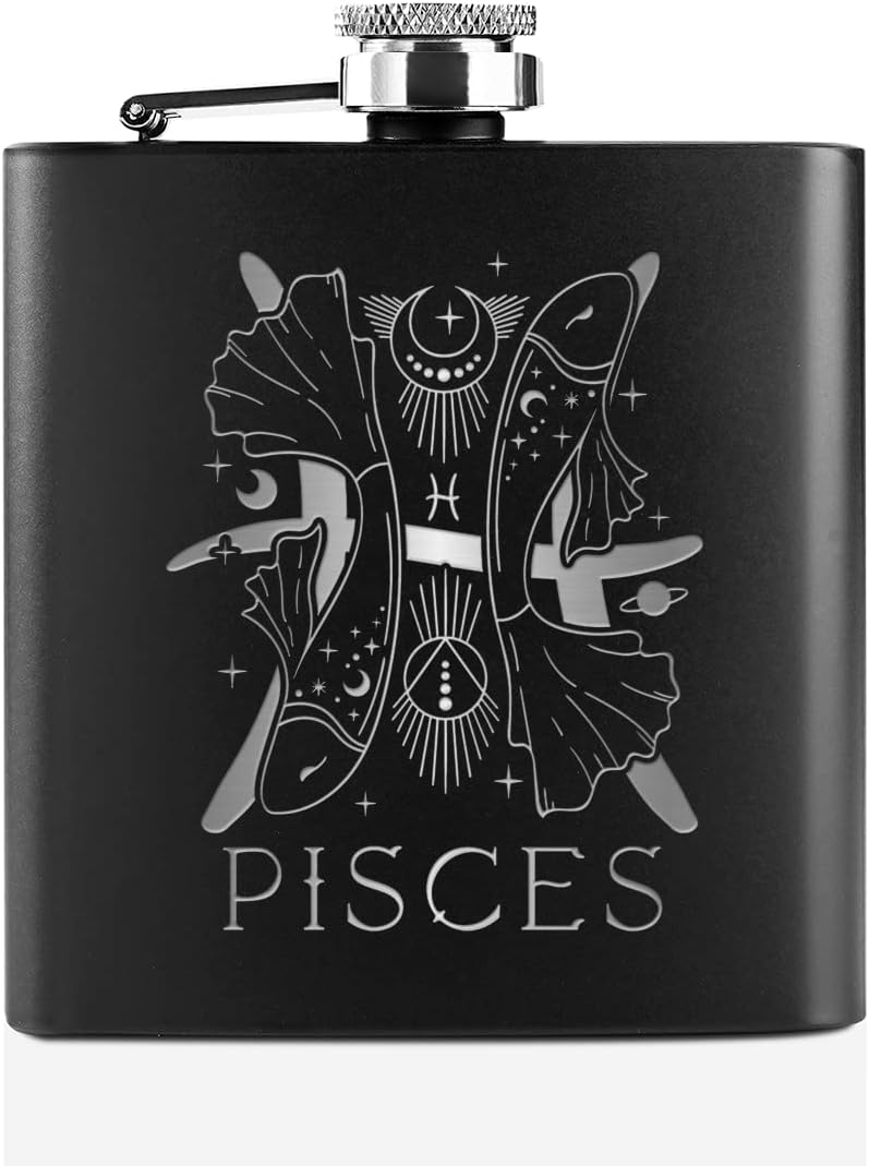 Pisces Birthday Gift: Stainless Steel 6oz Hip Flask