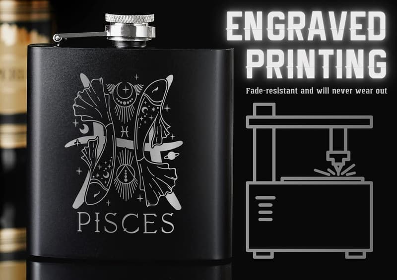 Pisces Birthday Gift: Stainless Steel 6oz Hip Flask
