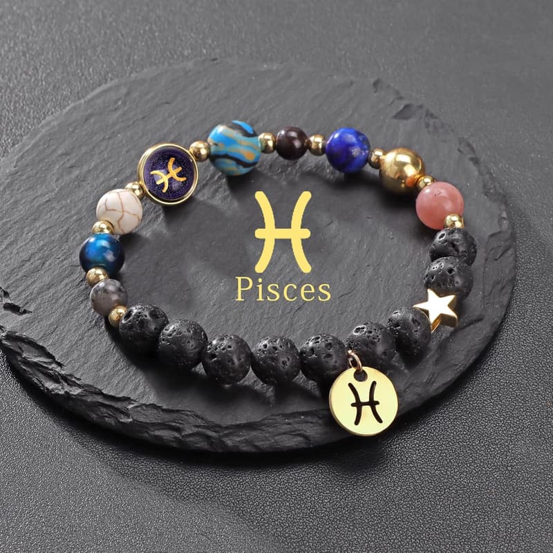 Zodiac Crystal Beaded Bracelet for Women - 18k Gold Charm