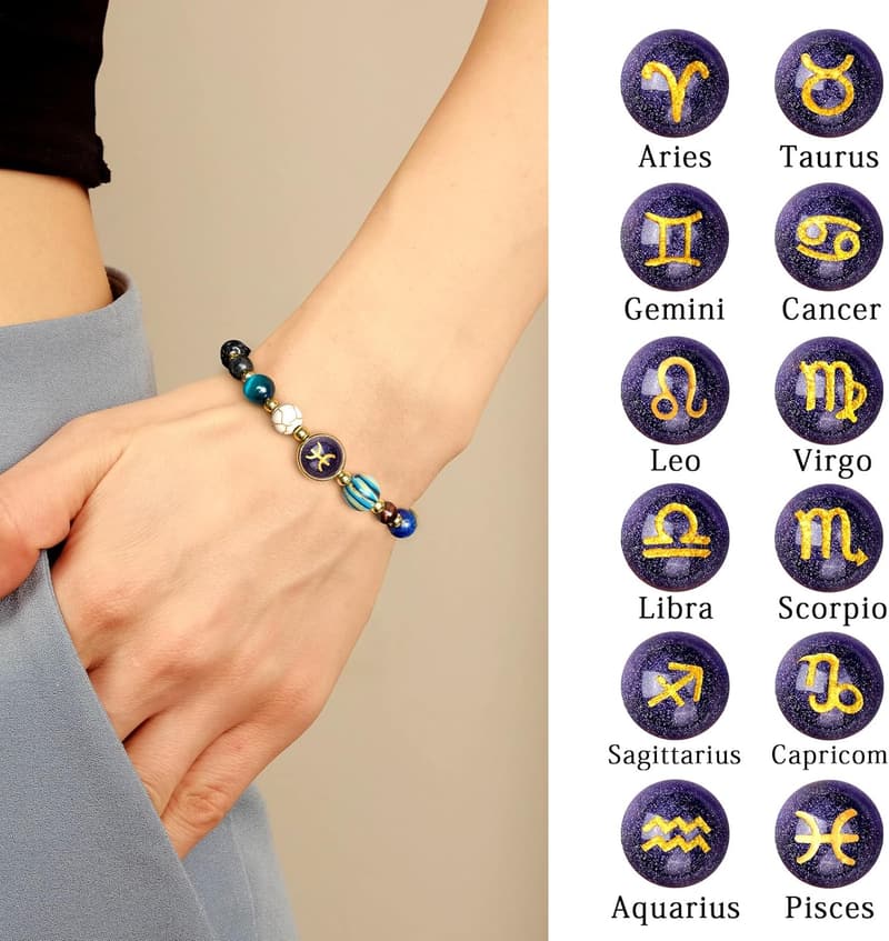 Zodiac Crystal Beaded Bracelet for Women - 18k Gold Charm