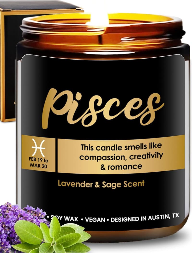 Pisces Zodiac Candle - Unique Astrology Gift for Birthdays