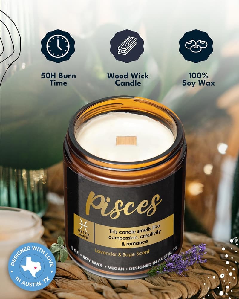 Pisces Zodiac Candle - Unique Astrology Gift for Birthdays