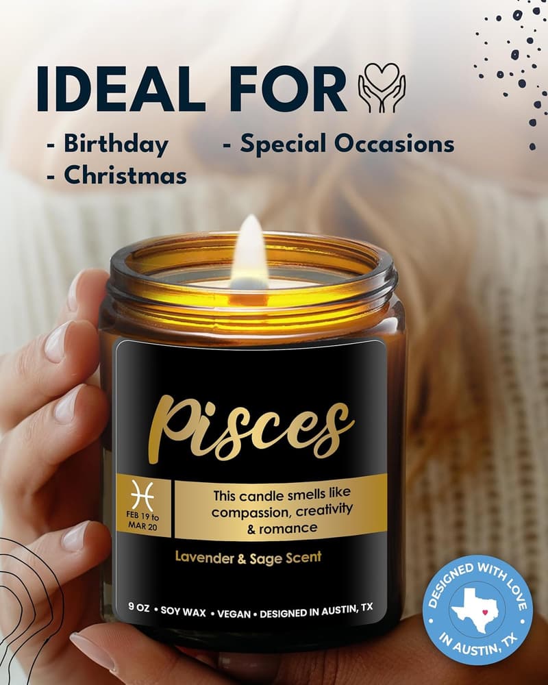 Pisces Zodiac Candle - Unique Astrology Gift for Birthdays