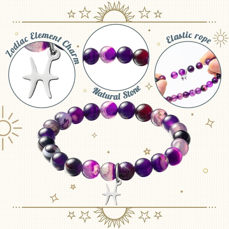 Zodiac Bracelet with Purple Stone for Women's Birthday Gift