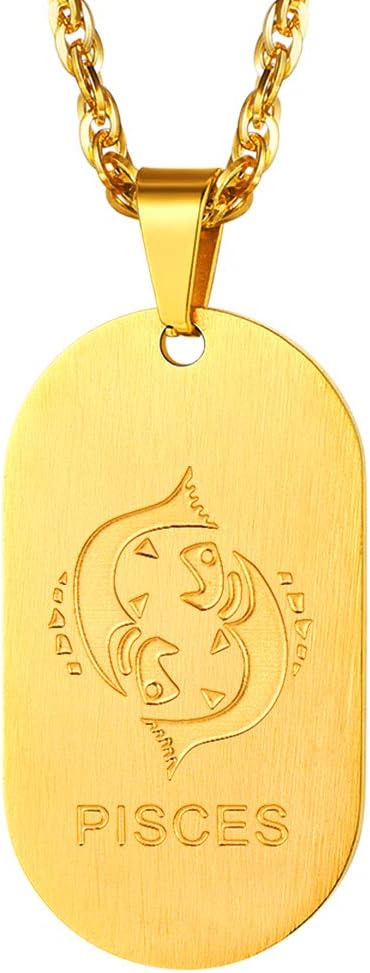 Zodiac Dog Tag Necklace for Men and Women in Stainless Steel/Gold Plated