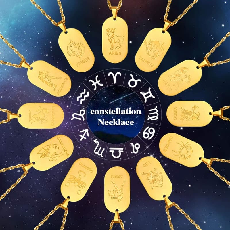 Zodiac Dog Tag Necklace for Men and Women in Stainless Steel/Gold Plated