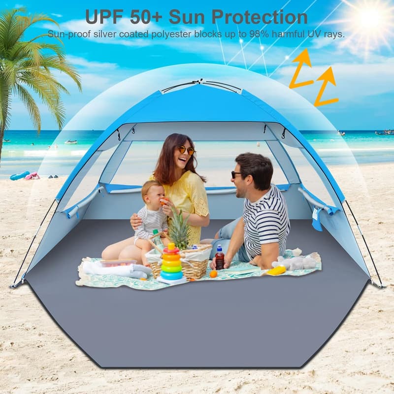 Portable Beach Tent Canopy for 3-10 Persons with UV Protection