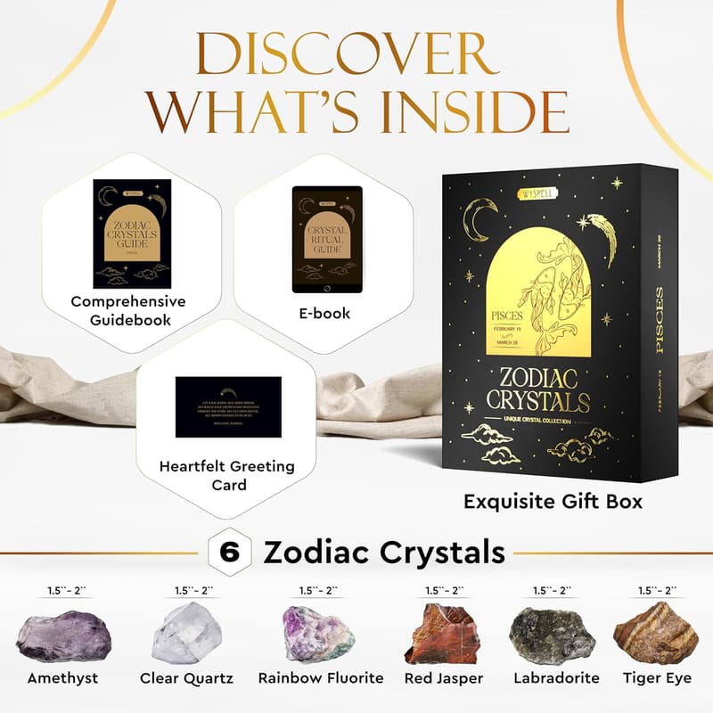 Pisces Zodiac Crystal Set - 6 Healing Stones for Women