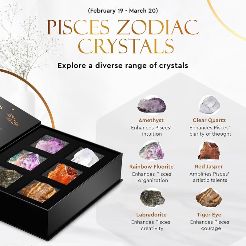 Pisces Zodiac Crystal Set - 6 Healing Stones for Women