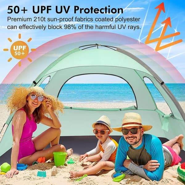 Portable Beach Tent with Anti-UV Protection for 3-8 People