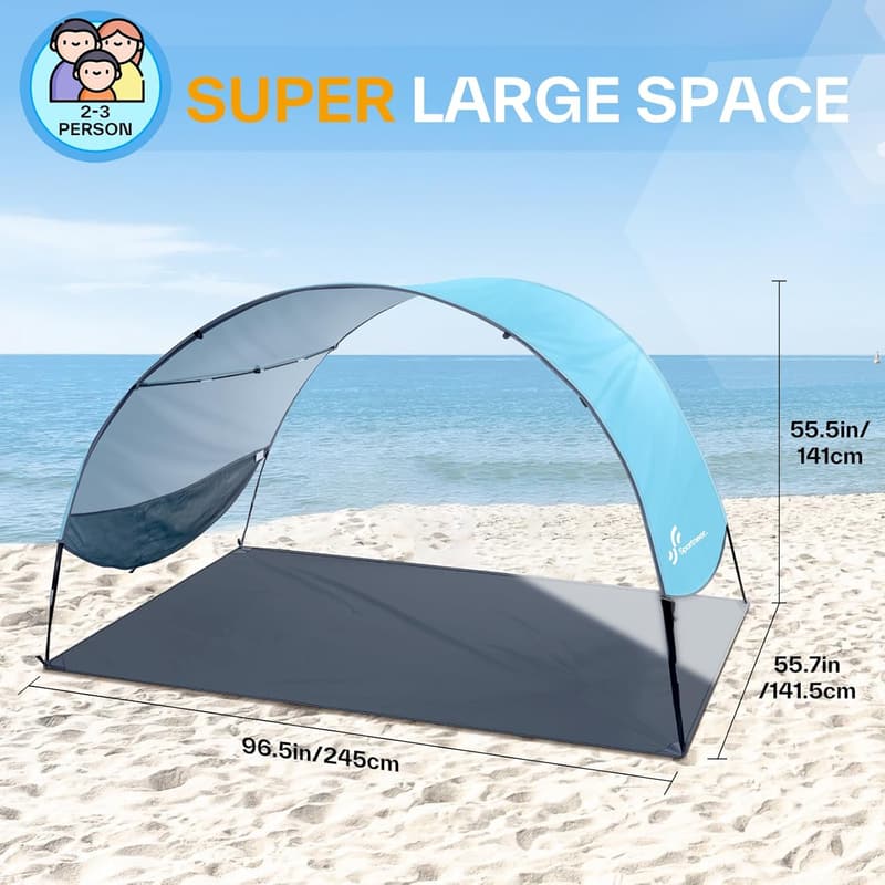 UPF 50+ Beach Tent Canopy for 2-3 People - Easy Setup