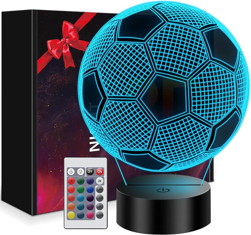 3D Soccer Illusion Lamp for Boys Age 8-12 - Birthday Room Decor