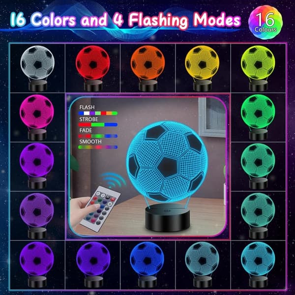 3D Soccer Illusion Lamp for Boys Age 8-12 - Birthday Room Decor