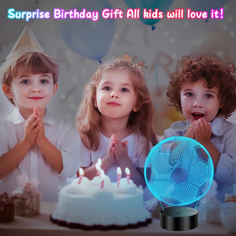 3D Soccer Illusion Lamp for Boys Age 8-12 - Birthday Room Decor