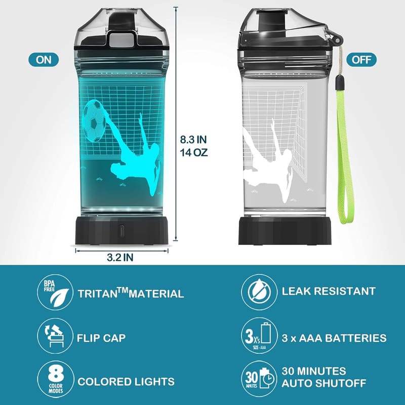 Football-Themed Light-Up Water Bottle for Kids - 14 oz BPA Free