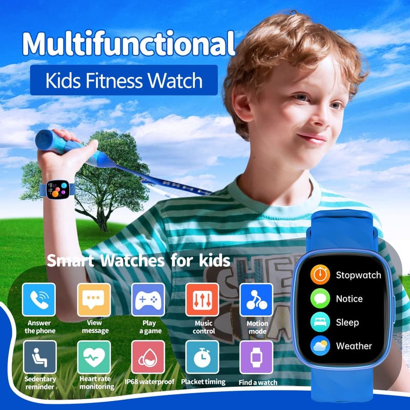 Kids Digital Waterproof Fitness Watch with Games & Tracker (Blue)