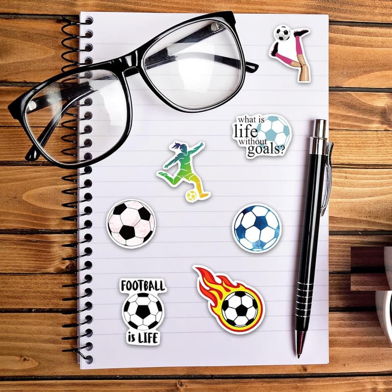 Cute Soccer Stickers Set - 100 Waterproof Vinyl for Kids & Teens