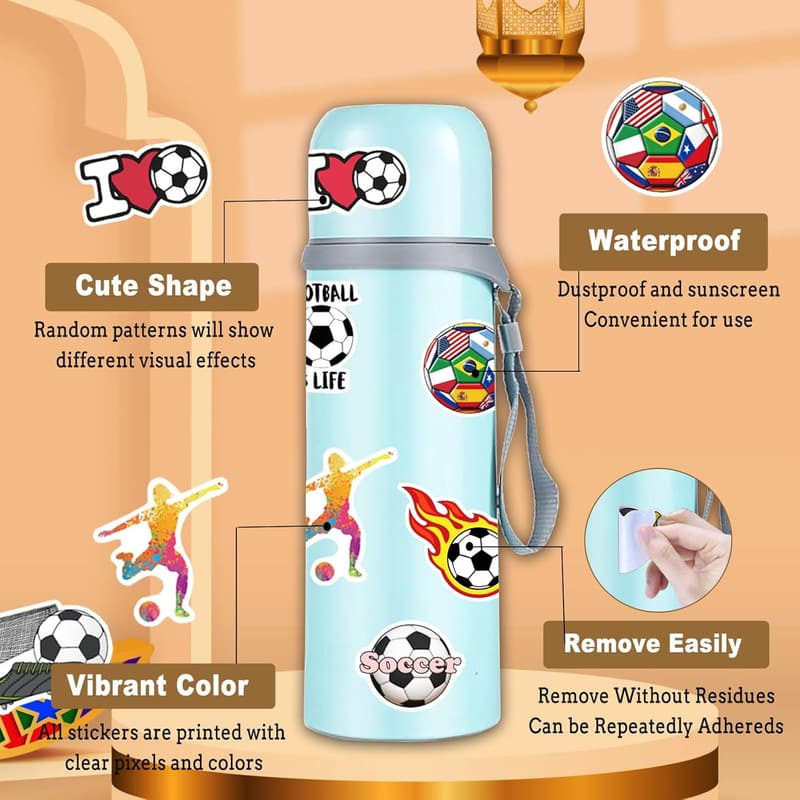 Cute Soccer Stickers Set - 100 Waterproof Vinyl for Kids & Teens