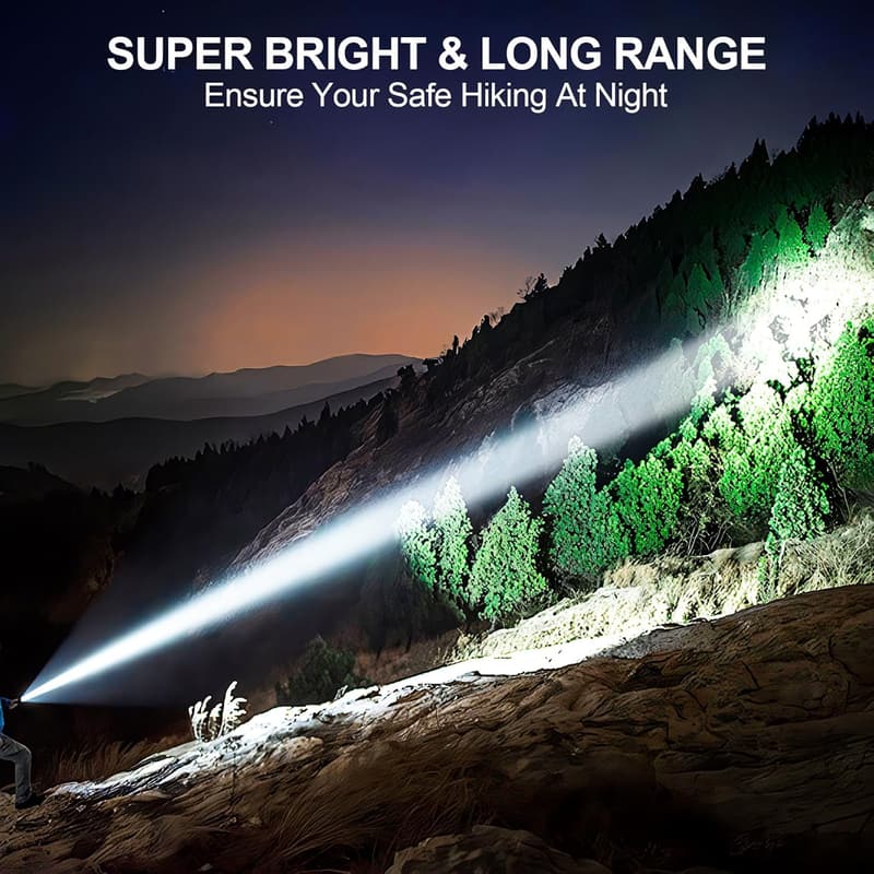 High Lumens Tactical Flashlight - Waterproof, Rechargeable, 6 Modes