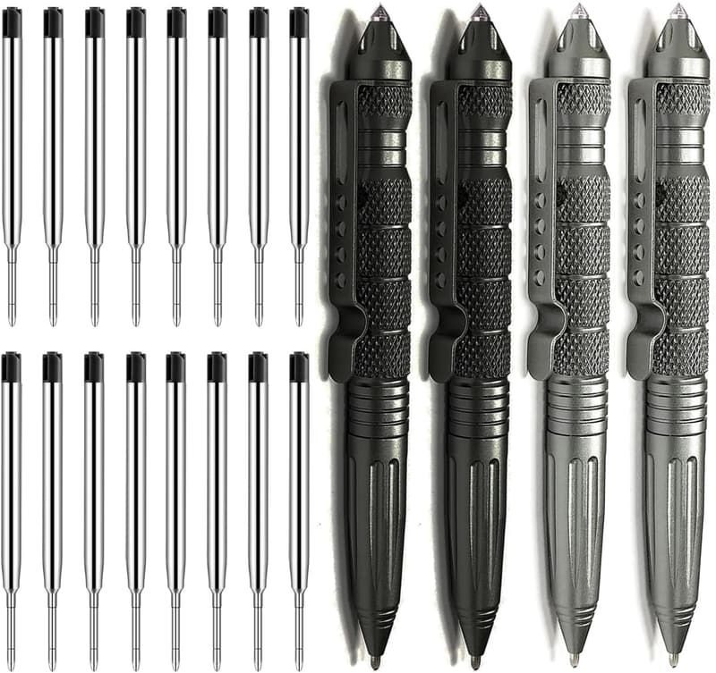 Multifunctional Tactical Pen Set - 4 Pack with 16 Refills