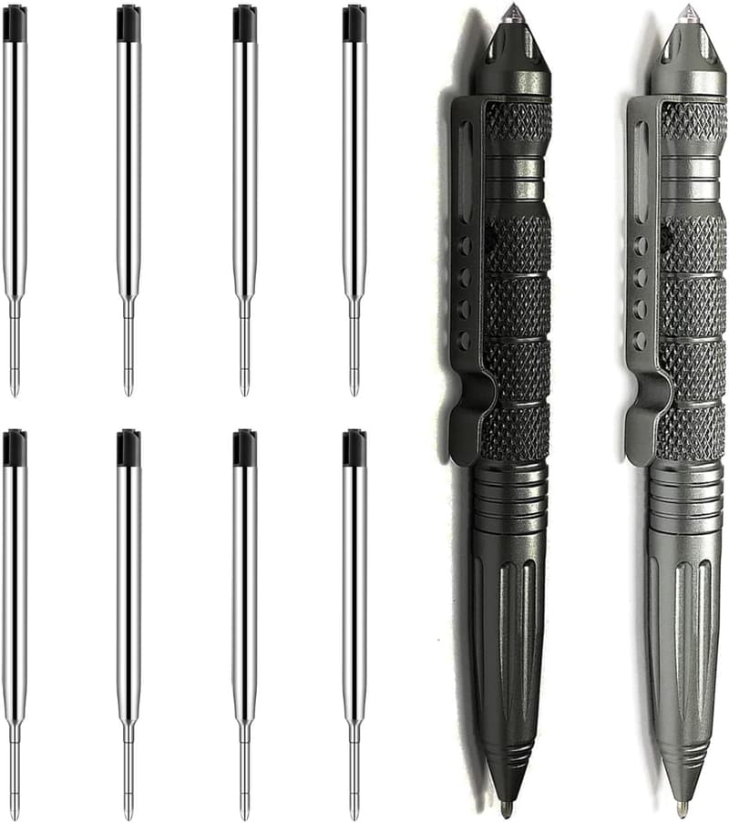 Tactical Pen Set - Tungsten Steel EDC with 8 Refills (Black & Gray)